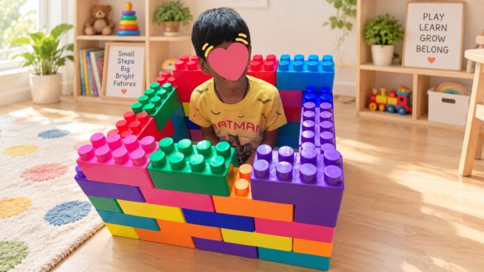 what-is-autism-indian-child-building-blocks Indian child building with colorful blocks during play.